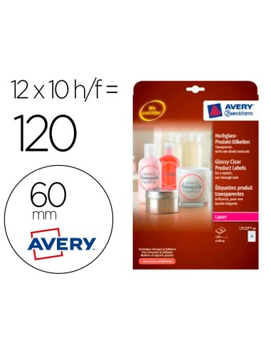 ETIQUETA ADH. AVERY BRILLANTE INVISIBLE RED.LASER 60MM CAJA 120