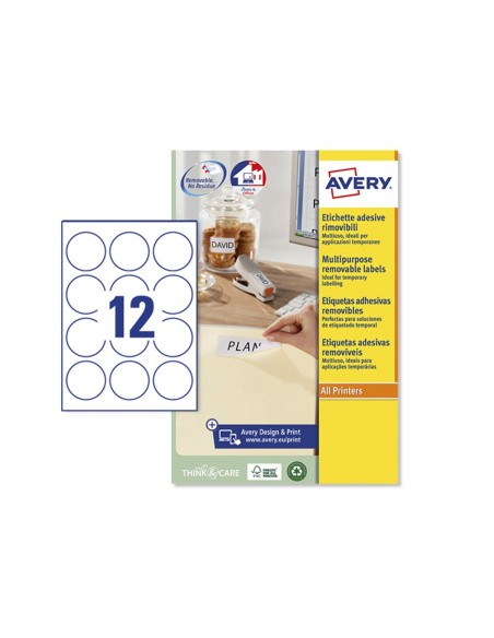 ETIQUETA ADH. AVERY BL.REDONDA REMOV.LASER TINTA 60MM