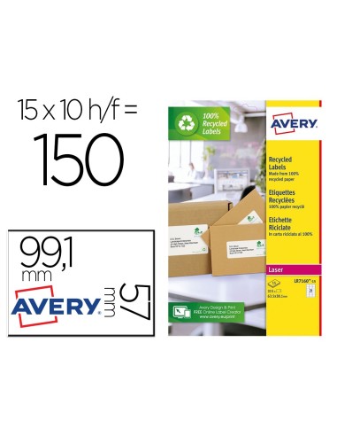 ETIQUETA ADH. AVERY BL.PERMANENTE RECICL. 100% 99,1X57MM CAJA 150UD.