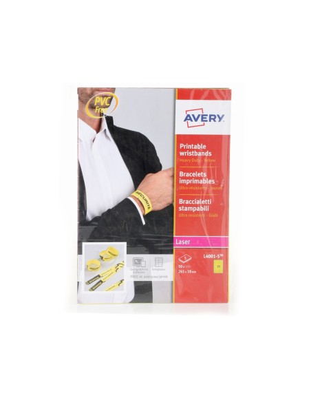 PULSERA AVERY AM.FLUOR.IMPRIMIBLE LASER 265X18MM PK.50 UDS.