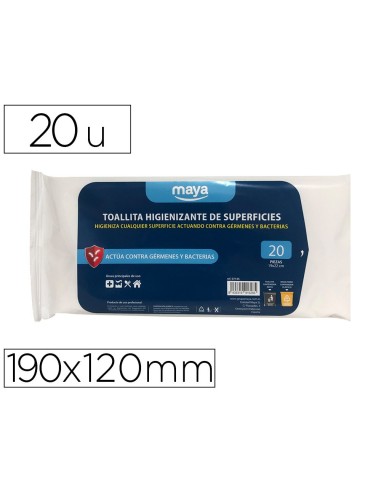 TOALLITA DESINFECTANTE SUPERFICIES MEDIDAS 190 X 120MM PK.20 UD.