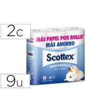 PAPEL HIGIENICO SCOTTEX MEGARROLLO DOBLE LARGO PACK DE 6+3 ROLLOS