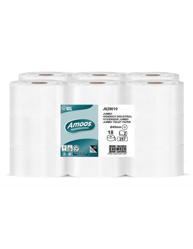 PAPEL HIGIENICO AMOOS JUMBO INDUSTRIAL 2 CAPAS 30G/M2 PQ.DE 18 ROLLOS