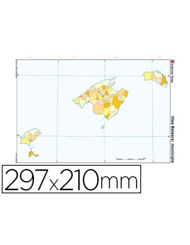 MAPA MUDO COLOR DIN A4 ISLAS BALEARES POLITICO