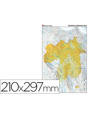 MAPA MUDO COLOR DIN A4 CASTILLA-LA MANCHA FISICO