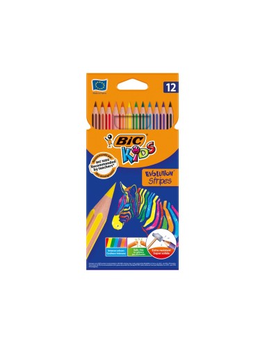 LAPICES COLORES BIC EVOLUTION STRIPES C.12 SURT.