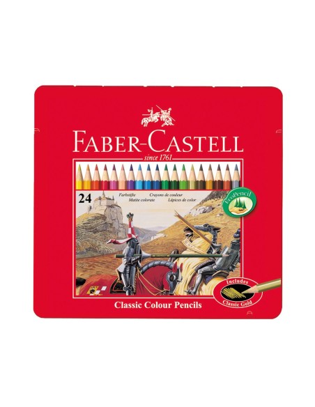 LAPICES DE COLORES FABER CASTELL CAJA METALICA DE 24 COLORES SURTIDOS