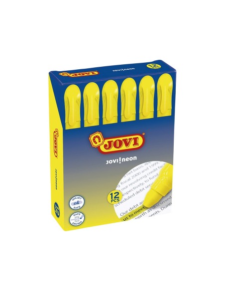 MARCADOR DE CERA GEL JOVI FLUORESCENTE AMARILLO CAJA DE 12 UNIDADES