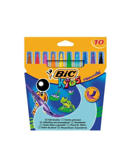 ROTULADOR BIC KIDS 10 COLORES PUNTA PINCEL TINTA BASE AGUA 828964