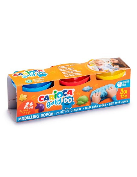 PASTA MODELAR CARIOCA BABY DOUGH BOTE 75 G SET 3 SURT.