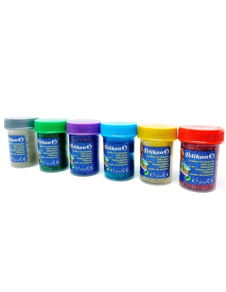 TEMPERA PELIKAN GLITTER 20 ML 942/20S CAJA 6 SURT.+ PINCEL