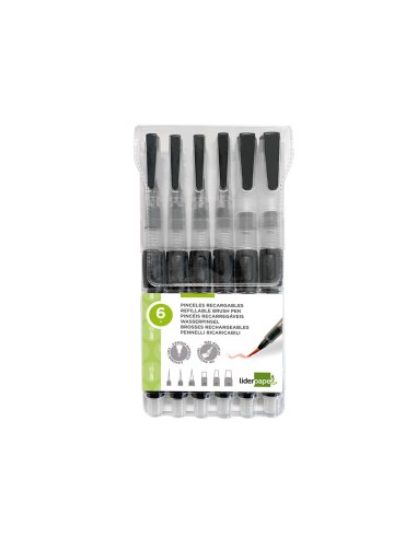 PINCELES  RECARGABLES ACUARELABLES SET 6 UD.GROSOR PUNTAS SURTIDAS