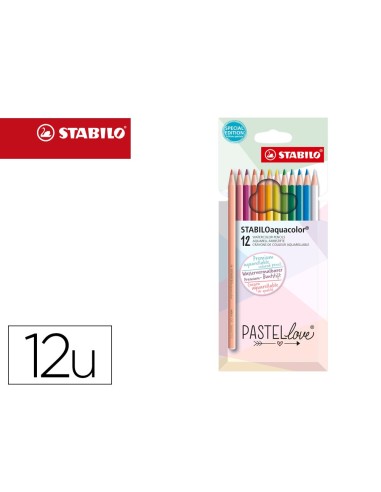 LAPICES STABILO AQUACOLOR ACUARELABLES PASTEL LOVE  CARTON 12 SURT.