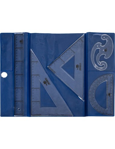 JUEGO ESCUADRA Y CARTABON 25CMREGLA 30CM SEMICIRCULO 15CM Y PLANTILLA