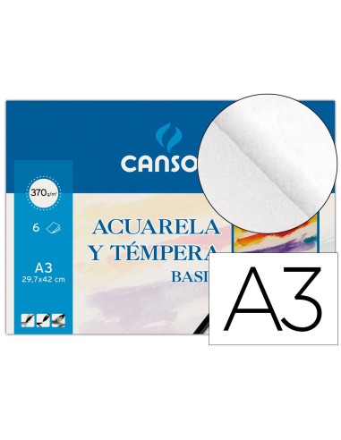 PAPEL ACUARELA BASIK CANSON DIN A3 370 GR PACK 6 H.