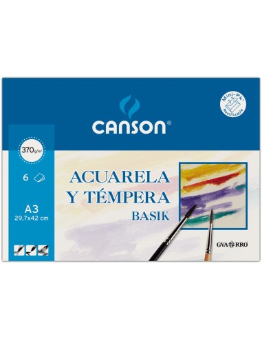 PAPEL ACUARELA BASIK CANSON DIN A3 370 GR PACK 6 H.