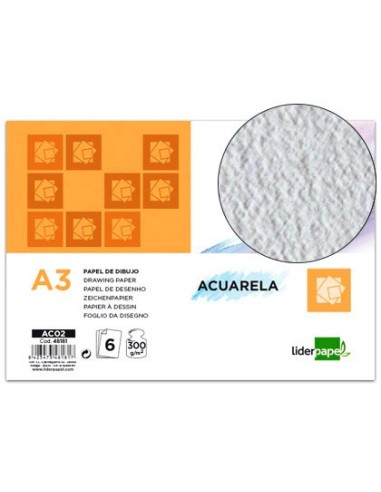 PAPEL ACUARELA DIN A3 300 GR- PACK 6 H.