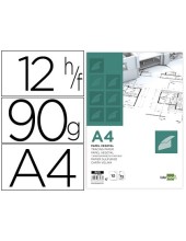 PAPEL DIBUJO LIDERPAPEL A4 210X297MM 90G/M2 VEGETAL SOBRE 12 HOJAS