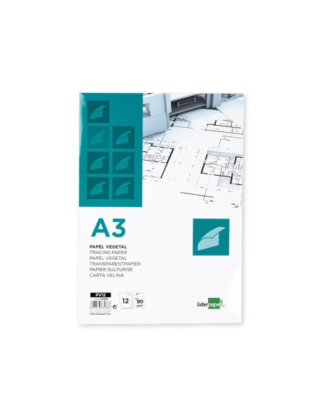 PAPEL DIBUJO LIDERPAPEL A3 297X420MM 90G/M2 VEGETAL SOBRE 12 HOJAS