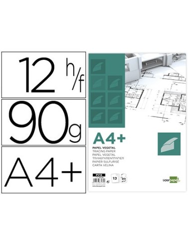 PAPEL DIBUJO LIDERPAPEL A4+ 320X240MM 90G/M2 VEGETAL SOBRE 12 HOJAS