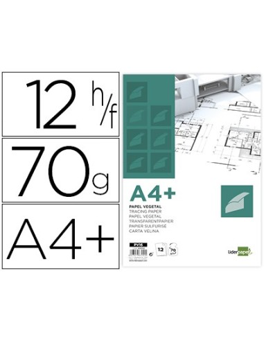 PAPEL DIBUJO LIDERPAPEL A4+ 320X240MM 70G/M2 VEGETAL SOBRE 12 HOJAS