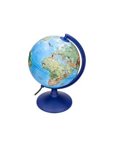 GLOBO TERRAQUEO  LUZ FISICO POLITICO ANIMALES DIAMETRO 20 CM