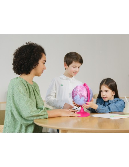 GLOBO TERRAQUEO  LUZ FISICO POLITICO DIAMETRO 20 CM ROSA