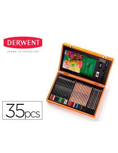 ESTUCHE PINTURA DERWENT ACADEMY MADERA LAPICES 35 PIEZAS