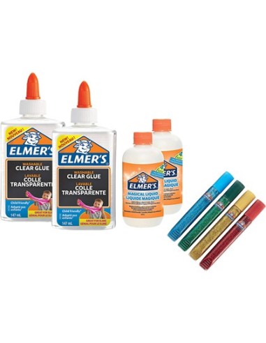 KIT ELMERS SLIME 2 COLA TPTE.+ 2 LIQUIDO MAGICO + 4 PURPURINA COL.