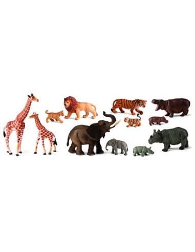 JUEGO MINILAND ANIMALES SELVA CRIAS 12 FIGURAS