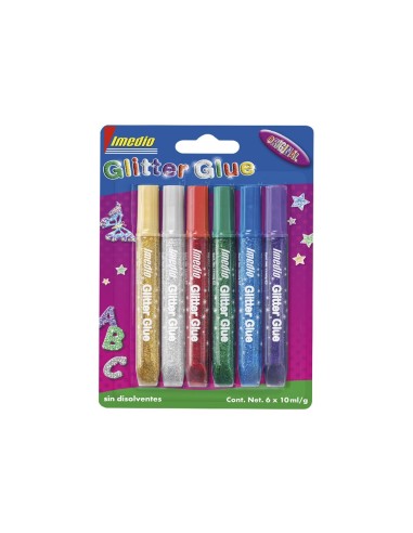 PEGAMENTO IMEDIO GLITTER GLUE ORIGINAL MANUALIDADES 10ML 6 UD.SURT.
