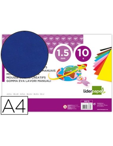 GOMA EVA LIDERPAPEL A4 60G/M2 ESPESOR 1,5MM AZ.PAQUETE 10 HOJAS GE75