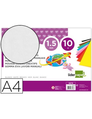 GOMA EVA LIDERPAPEL A4 60G/M2 ESPESOR 1,5MM BL PAQUETE 10 HOJAS GE76