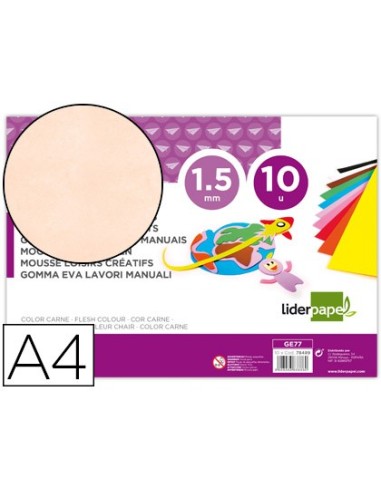 GOMA EVA LIDERPAPEL A4 60G/M2 ESPESOR 1,5MM CARNE PAQ.10H.GE77