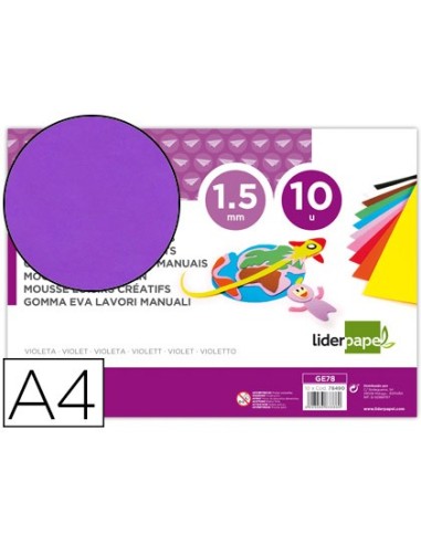 GOMA EVA LIDERPAPEL A4 60G/M2 ESPESOR 1,5MM VIOLETA PAQ.10H.GE78