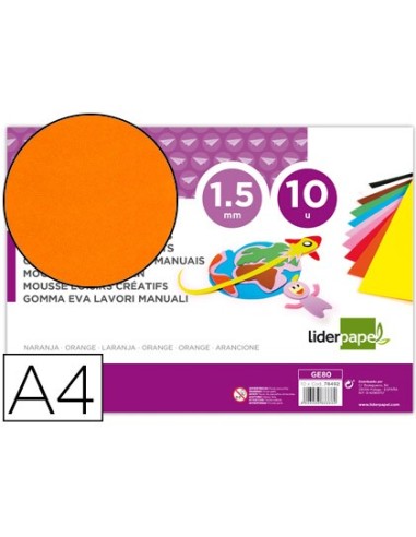 GOMA EVA LIDERPAPEL A4 60G/M2 ESPESOR 1,5MM NARANJA PAQ.10H.GE80