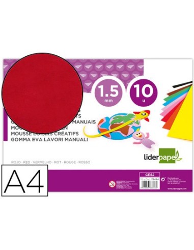 GOMA EVA LIDERPAPEL A4 60G/M2 ESPESOR 1,5MM RJ.PAQUETE 10 HOJAS GE82