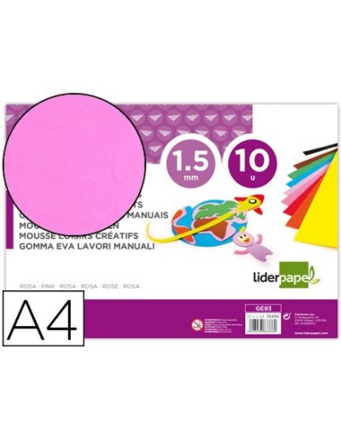 GOMA EVA LIDERPAPEL A4 60G/M2 ESPESOR 1,5MM ROSA PAQ.10H.GE83