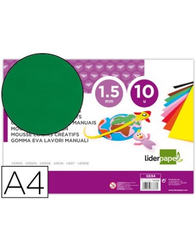 GOMA EVA LIDERPAPEL A4 60G/M2 ESPESOR 1,5MM VE.PAQUETE 10 HOJAS GE84