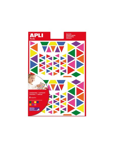 GOMETS APLI AUTOADHESIVO TRIANGULO MULTICOLOR BLISTER DE 6 HOJAS