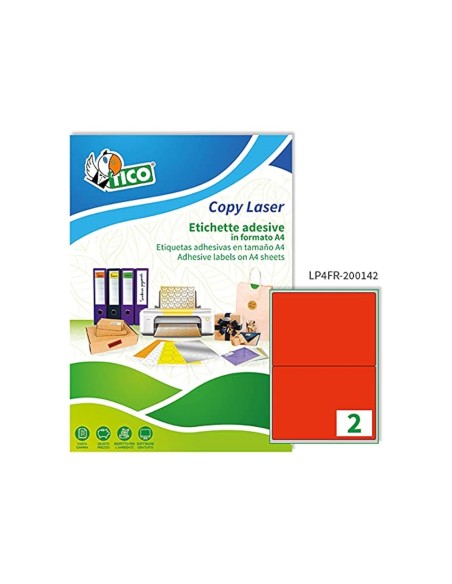 ETIQUETA ADH. TICO RJ. FLUOR PERMANENTE 200X142MM CAJA 140 UD.