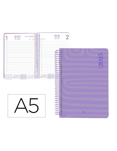 AGENDA ESP. SYRO S A5 2025 DÍA PÁGINA MORADO PAPEL 60 GR