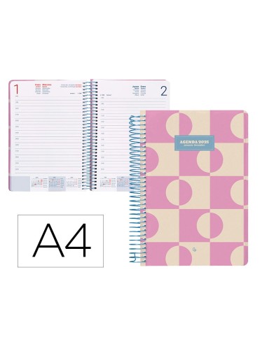 AGENDA ESP. CLASSIC A4 2025 DIA PAGINA ROSA PAPEL 70 GR