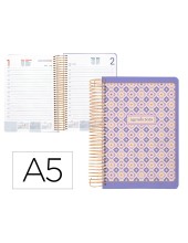 AGENDA ESP. PERISSA A5 2025 DÍA PÁGINA MORADO PAPEL 80 GR