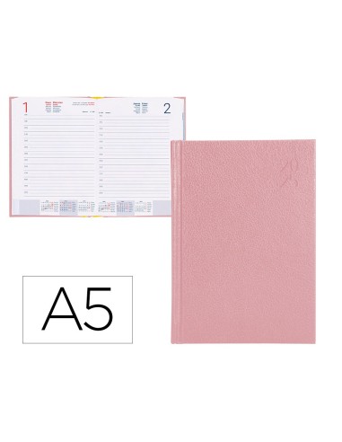 AGENDA ENCUADERNADA  CORFU A5 2025 DÍA PÁGINA ROSA NUDE PAPEL 60 GR