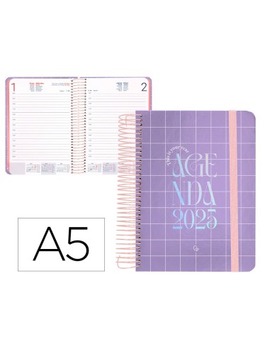 AGENDA ESP. KYMOLOS A5 2025 DIA PAGINA MALVA PAPEL 70 GR