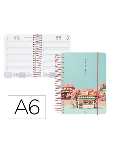 AGENDA ESP. SANTORINI A6 2025 DIA PAGINA CHERRY BLOSSOMS PAPEL 60 GR