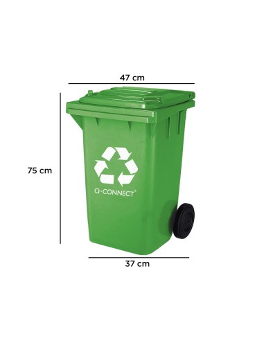 PAPELERA Q-CON.PLASTICO TAPADERA 100L VERDE 1150X500X560 MM RUEDAS