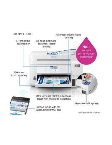 EPSON ECOTANK ET-4856 TINTA 33PPM SCANER COPIA FAX BAND.ENTRADA 250H.