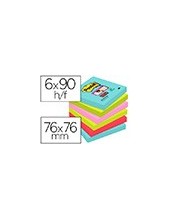 BLOC NOTAS ADH.POST-IT SUPER STICKY 76X76MM 6UD 90H. COL.SURT. 2